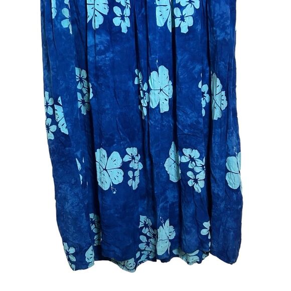 Short Sleeve Blue Hibiscus Floral Hawaiian Maxi Dress M - Picture 6 of 9